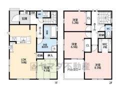 和室も含んだ4LDK、水廻りが集中した家事のしやすい間取りです。WICをはじめ、リビングや廊下にも収納が充実。南西向きのバルコニーは2部屋から気軽に出られて便利です＾＾