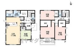 1階はLDKと和室、洗面室横に大容量のファミリークロークあり＾＾ 2階全居室ゆったり6帖以上＾＾WIC2ヶ所にあり＾＾