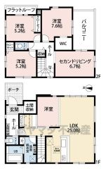 間取りは4LDKですが、5LDKに間取り変更可能です。2階にもリビングをもうけた家族の時間が増やせる間取りです。WIC・土間収納、パントリーなど収納力もありますよ＾＾
