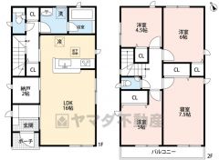 LDKの横に納戸を設けており、荷物