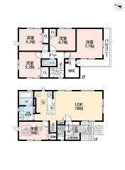 オールフローリング5LDK。 LDKは18帖で3面採光を確保＾＾土間収納あり＾＾ 主寝室は広々7.7帖＆収納量たっぷりのWIC付き＾＾