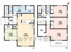 1階はLDKと和室を合わせると20帖以上の大空間＾＾洗面室も広々＾＾主寝室は7.5帖の広さを確保＾＾