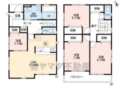 4ＬＤＫ、全居室収納付きでゆとりのある暮らしが実現。 2階は洋室が3部屋あるので、お子様が大きくなっても安心ですね＾＾ お掃除しやすいオールフローリングです。