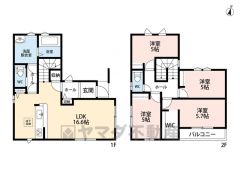 1階は家族が集まる居住スペースと家事動線を短くした水廻りで統一。パントリーやホール収納、ウォークインクローゼットなど、お荷物もスッキリ片付きます＾＾