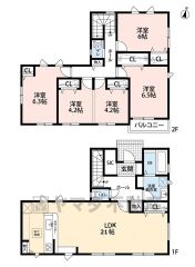 LDK16帖、3面採光＾＾2階は洋室が4部屋あるので、お子様が大きくなっても安心ですね＾＾間仕切り可能な洋室あり。収納豊富な住宅です。